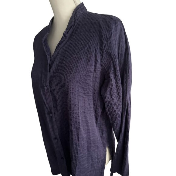 EILEEN FISHER Navy Pleated Tunic Button Down Blouse Size Medium - Picture 4 of 5